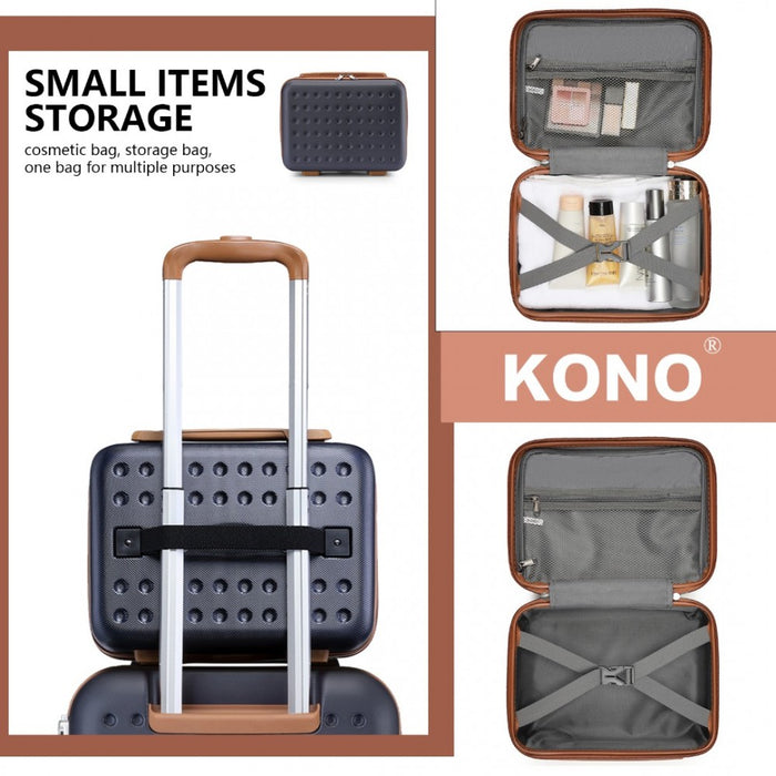 KSK2486 - Kono Stylish ABS+PC 13 Inch Polka Dot Hard Shell Vanity Case - Navy And Brown