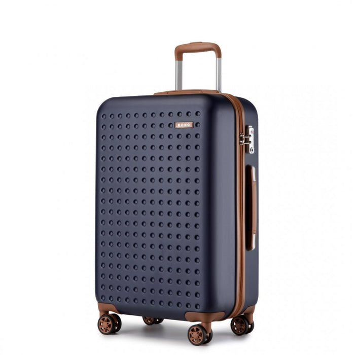 KSK2486 - Kono Stylish ABS+PC 24 Inch Polka Dot Hard Shell Suitcase With TSA Lock - Navy And Brown