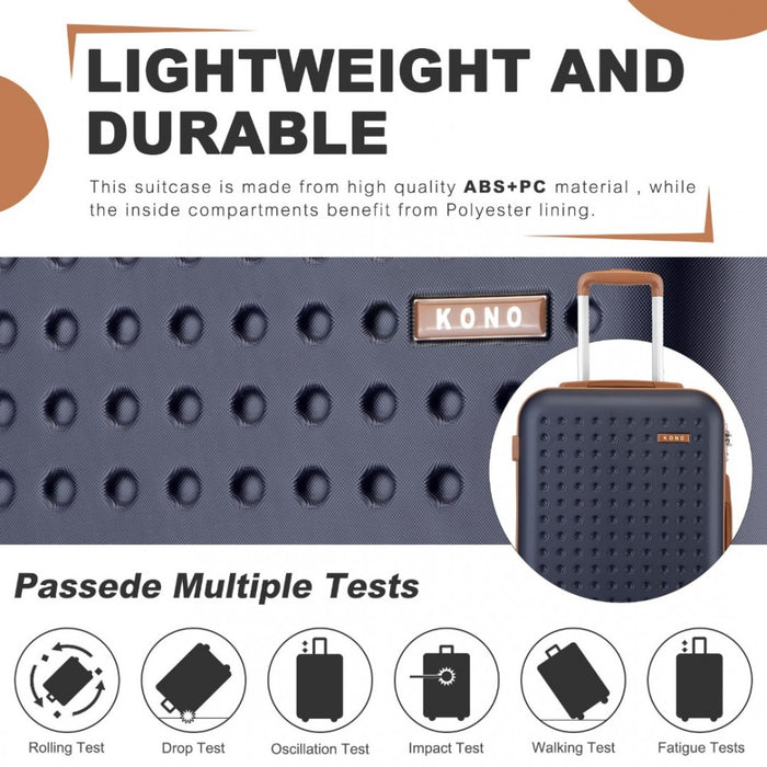 KSK2486 - Kono Stylish ABS+PC Polka Dot Hard Shell Suitcase With TSA Lock And Vanity Case 4 Piece Set - Navy And Brown