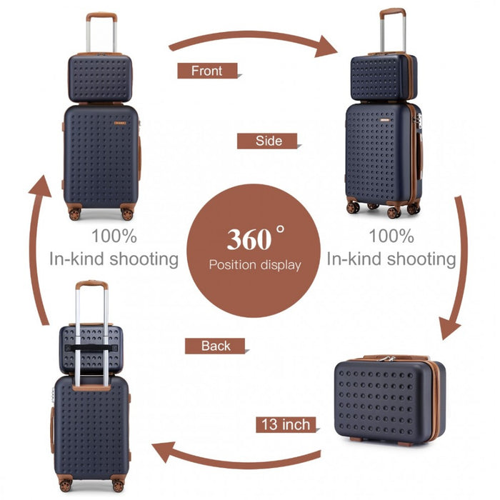 KSK2486 - Kono Stylish ABS+PC Polka Dot Hard Shell Suitcase With TSA Lock And Vanity Case 4 Piece Set - Navy And Brown