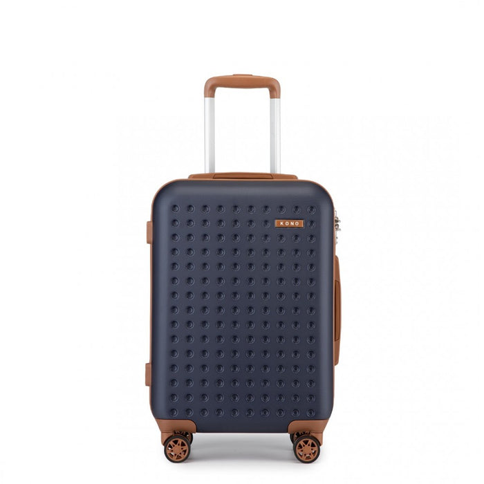 KSK2486 - Kono Stylish ABS+PC 20 Inch Polka Dot Hard Shell Cabin Suitcase With TSA Lock - Navy And Brown