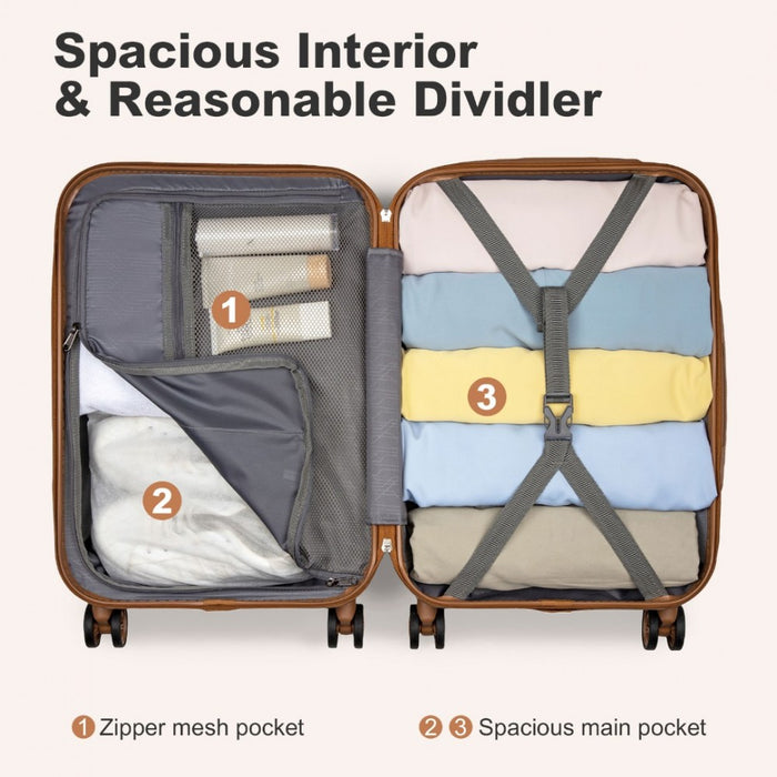 KSK2486 - Kono Stylish ABS+PC 20 Inch Polka Dot Hard Shell Cabin Suitcase With TSA Lock - Navy And Brown