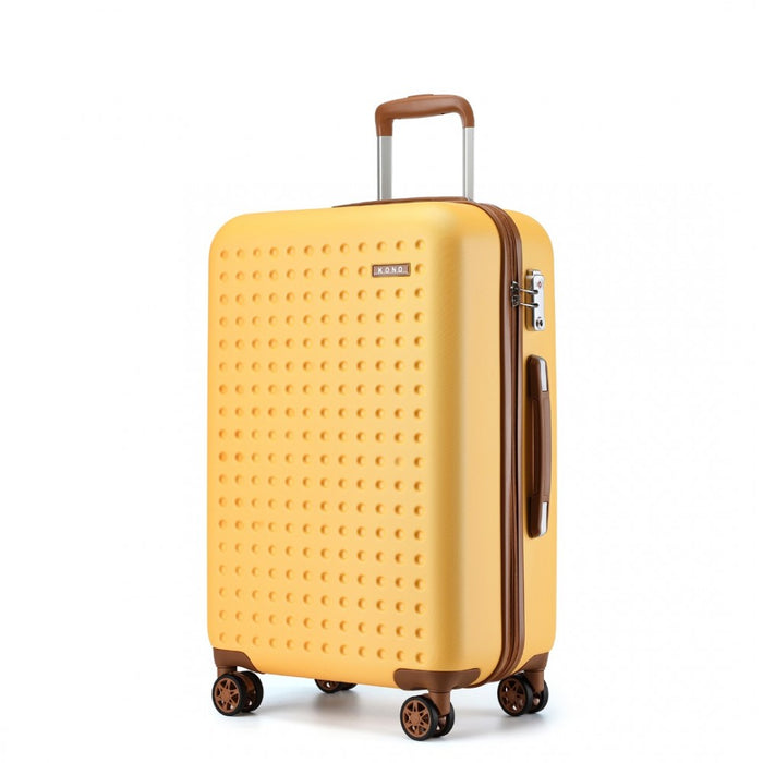 KSK2486 - Kono Stylish ABS+PC 24 Inch Polka Dot Hard Shell Suitcase With TSA Lock - Yellow And Brown