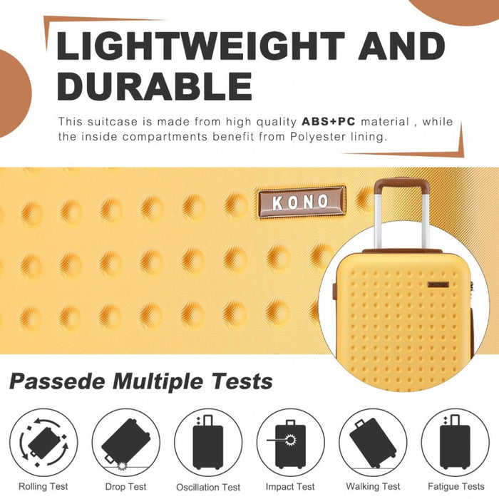KSK2486 - Kono Stylish ABS+PC 24 Inch Polka Dot Hard Shell Suitcase With TSA Lock - Yellow And Brown