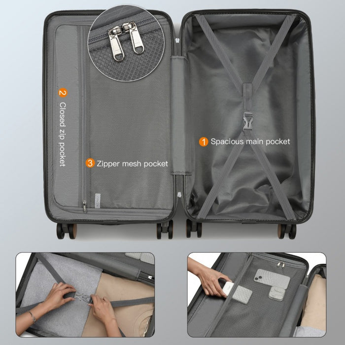 KSK2488 - Kono 24 Inch Premium Hard Shell Check-In Suitcase Durable ABS and PC with TSA Lock and Multi-Handle Design for Effortless Travel - Grey And Brown