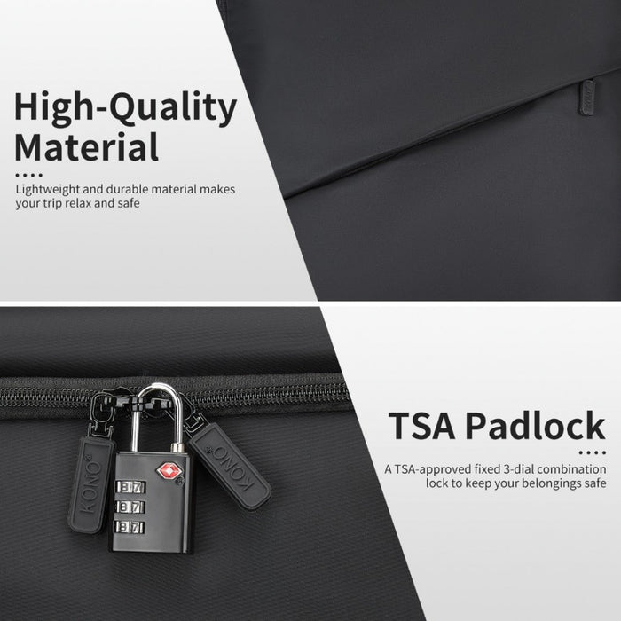KSK2491 - Kono 24 Inch Lightweight Durable Soft Shell Suitcase with TSA Lock and Separate Wet/Dry Compartment - Black
