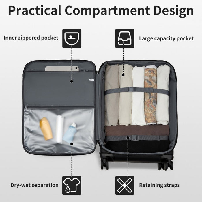 KSK2491 - Kono 24 Inch Lightweight Durable Soft Shell Suitcase with TSA Lock and Separate Wet/Dry Compartment - Black