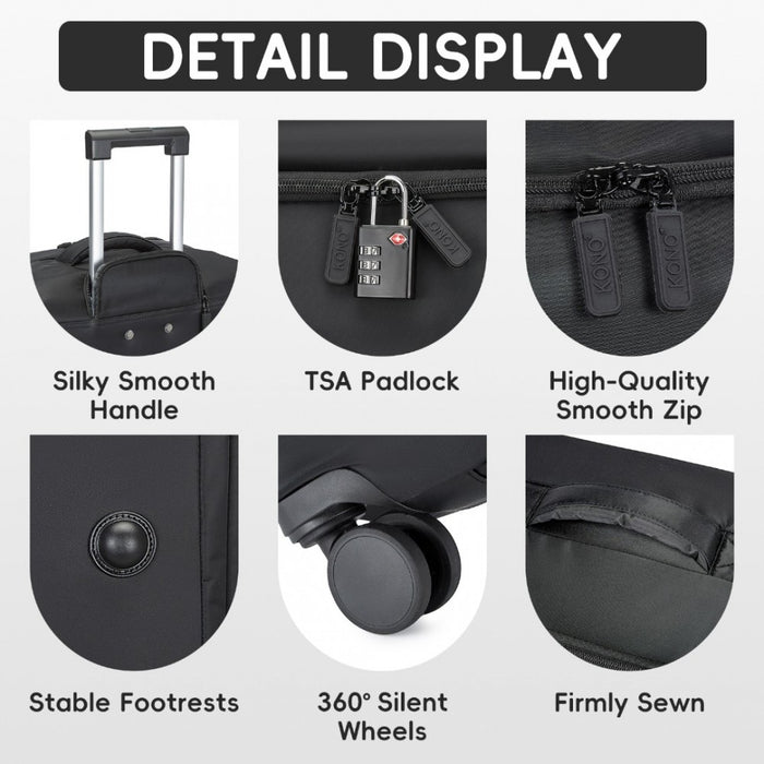 KSK2491 - Kono 24 Inch Lightweight Durable Soft Shell Suitcase with TSA Lock and Separate Wet/Dry Compartment - Black