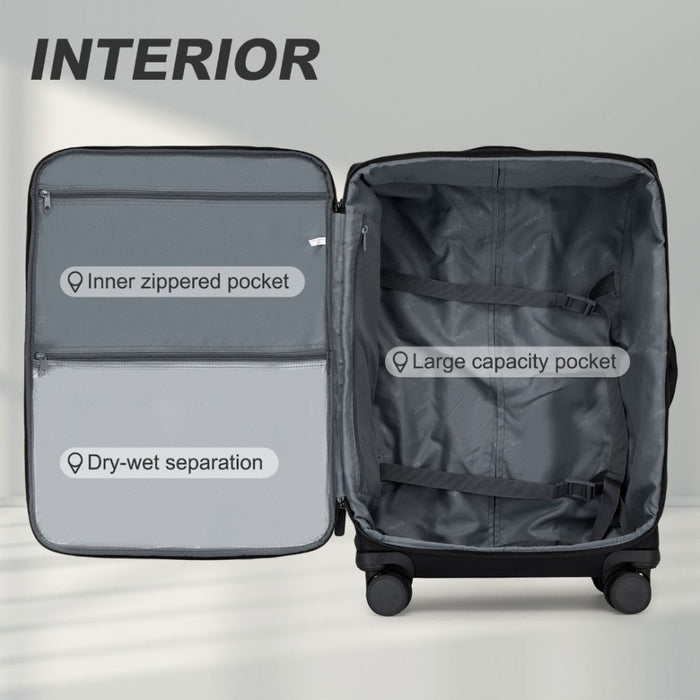KSK2491 - Kono 24 Inch Lightweight Durable Soft Shell Suitcase with TSA Lock and Separate Wet/Dry Compartment - Black