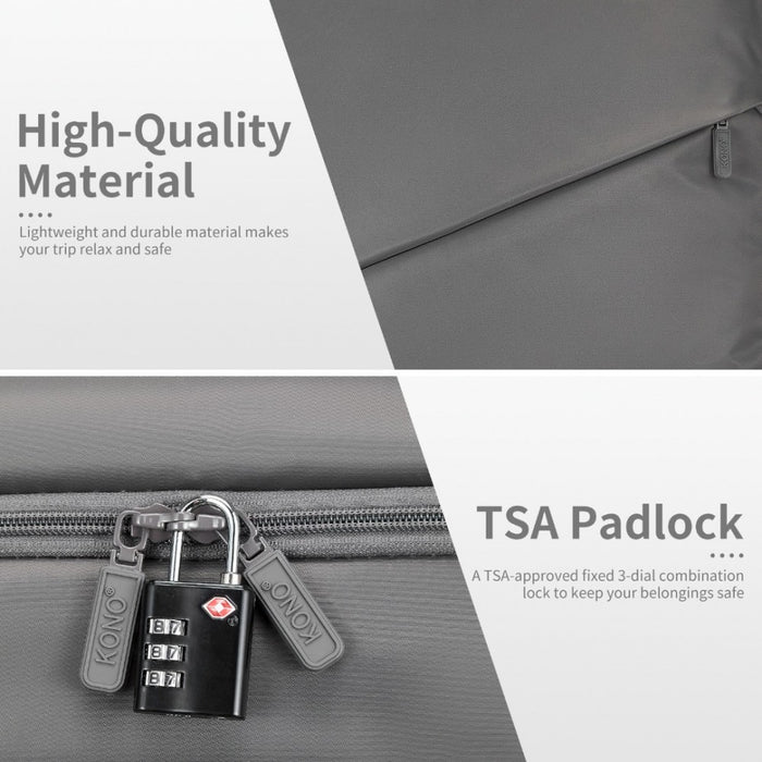 KSK2491 - Kono 28 Inch Lightweight Durable Soft Shell Suitcase with TSA Lock and Separate Wet/Dry Compartment - Grey