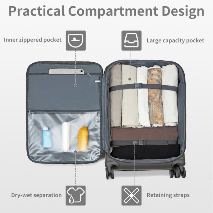 KSK2491 - Kono 28 Inch Lightweight Durable Soft Shell Suitcase with TSA Lock and Separate Wet/Dry Compartment - Grey