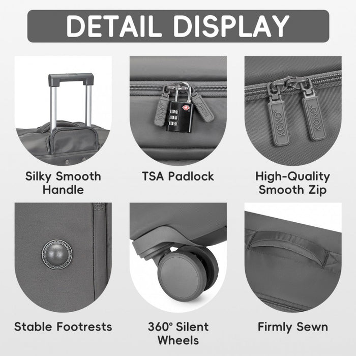 KSK2491 - Kono 28 Inch Lightweight Durable Soft Shell Suitcase with TSA Lock and Separate Wet/Dry Compartment - Grey