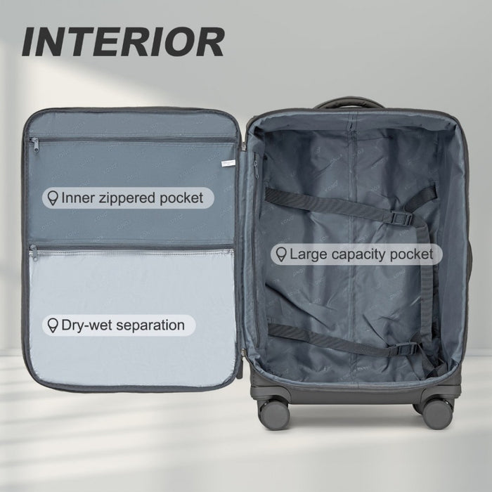 KSK2491 - Kono 28 Inch Lightweight Durable Soft Shell Suitcase with TSA Lock and Separate Wet/Dry Compartment - Grey