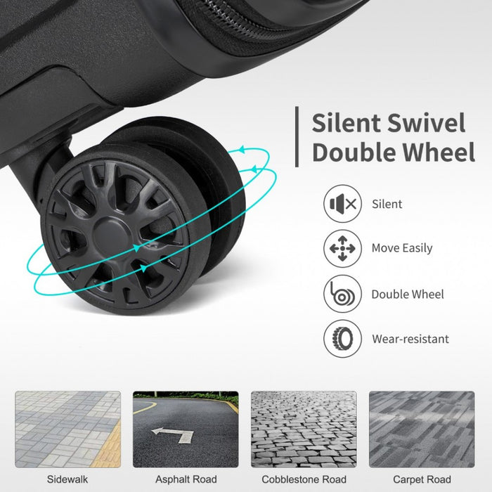 KSK2492 - Kono 19-Inch PP Hardshell Carry-On Suitcase–Lightweight Cabin Luggage with TSA Lock, 360° Silent Spinner Wheels - Black