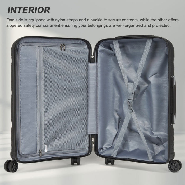 KSK2492 - Kono 24-Inch PP Hardshell Suitcase–Durable Checked Luggage with TSA Lock & 360° Spinner Silent Wheels - Black