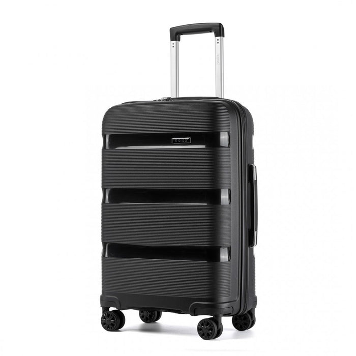 KSK2492 - Kono 3-Piece PP Hardshell Luggage Set–Durable Travel Suitcases with TSA Lock, 360° Spinner Wheels - Black