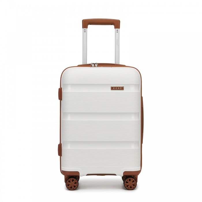 KSK2492 - Kono 19-Inch PP Hardshell Carry-On Suitcase–Lightweight Cabin Luggage with TSA Lock, 360° Silent Spinner Wheels - Cream And Brown