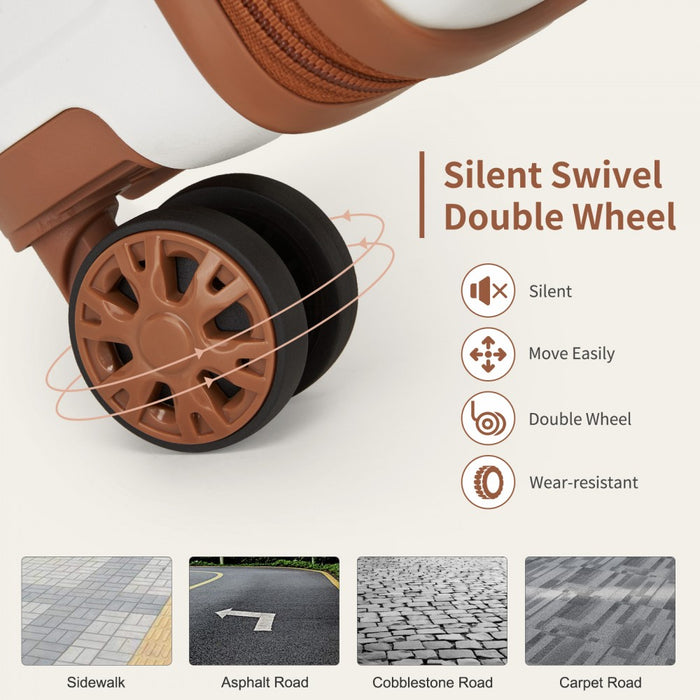 KSK2492 - Kono 19-Inch PP Hardshell Carry-On Suitcase–Lightweight Cabin Luggage with TSA Lock, 360° Silent Spinner Wheels - Cream And Brown