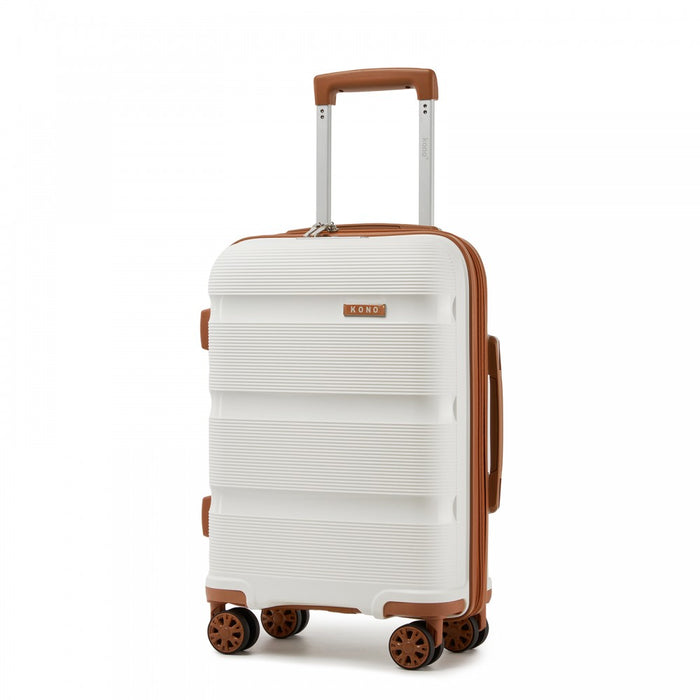 KSK2492 - Kono 19-Inch PP Hardshell Carry-On Suitcase–Lightweight Cabin Luggage with TSA Lock, 360° Silent Spinner Wheels - Cream And Brown