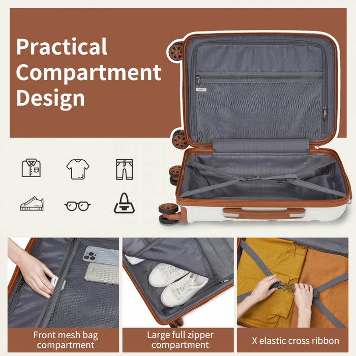 KSK2492 - Kono 19-Inch PP Hardshell Carry-On Suitcase–Lightweight Cabin Luggage with TSA Lock, 360° Silent Spinner Wheels - Cream And Brown