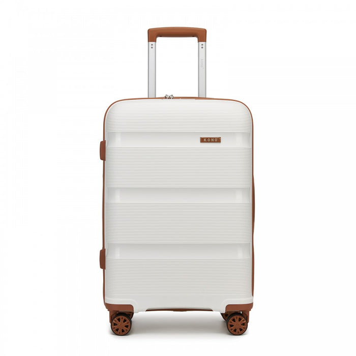 KSK2492 - Kono 24-Inch PP Hardshell Suitcase–Durable Checked Luggage with TSA Lock & 360° Spinner Silent Wheels - Cream And Brown