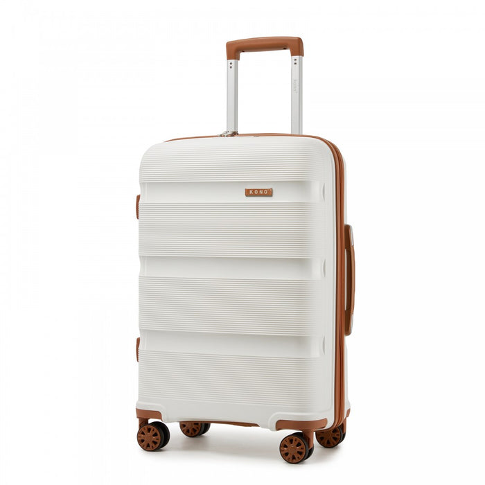KSK2492 - Kono 24-Inch PP Hardshell Suitcase–Durable Checked Luggage with TSA Lock & 360° Spinner Silent Wheels - Cream And Brown