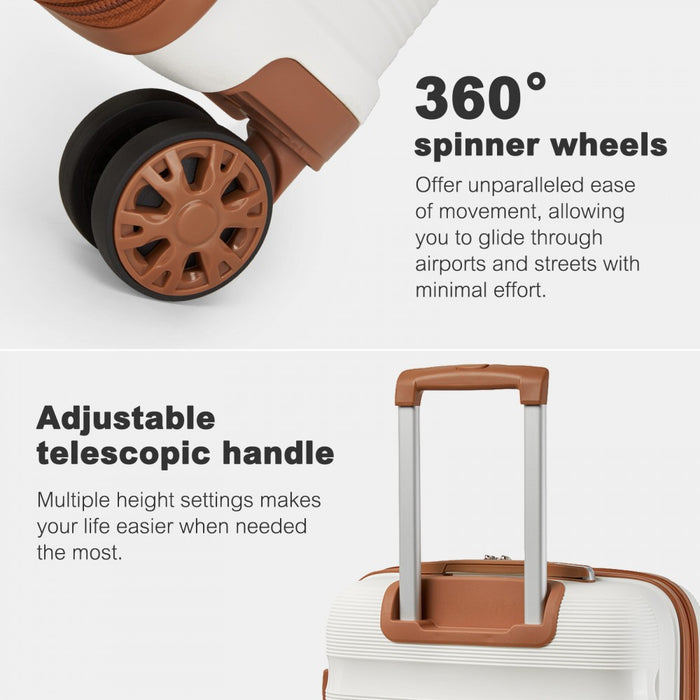 KSK2492 - Kono 24-Inch PP Hardshell Suitcase–Durable Checked Luggage with TSA Lock & 360° Spinner Silent Wheels - Cream And Brown