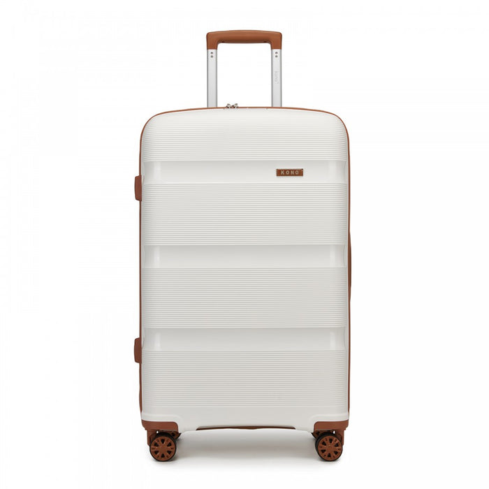 KSK2492 - Kono 28-Inch PP Hardshell Checked Luggage–Large Lightweight Suitcase with TSA Lock, 360° Spinner Wheels - Cream And Brown