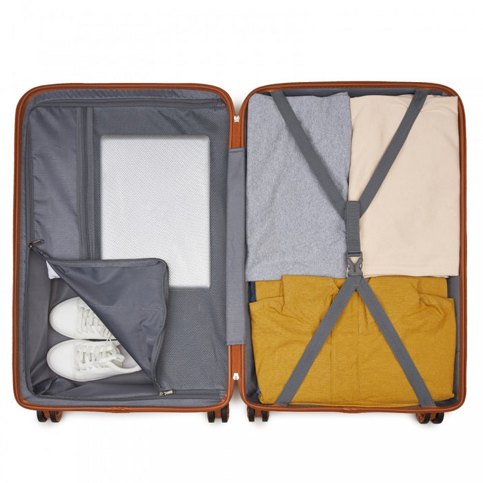 KSK2492 - Kono 28-Inch PP Hardshell Checked Luggage–Large Lightweight Suitcase with TSA Lock, 360° Spinner Wheels - Cream And Brown