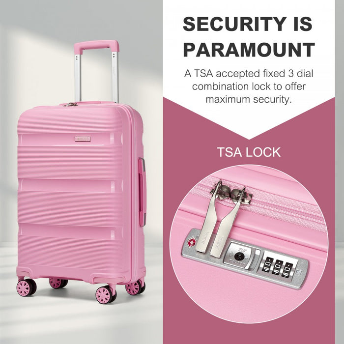 KSK2492 - Kono 24-Inch PP Hardshell Suitcase–Durable Checked Luggage with TSA Lock & 360° Spinner Silent Wheels - Pink