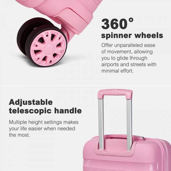 KSK2492 - Kono 24-Inch PP Hardshell Suitcase–Durable Checked Luggage with TSA Lock & 360° Spinner Silent Wheels - Pink