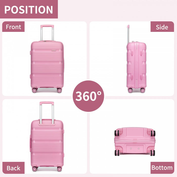 KSK2492 - Kono 24-Inch PP Hardshell Suitcase–Durable Checked Luggage with TSA Lock & 360° Spinner Silent Wheels - Pink