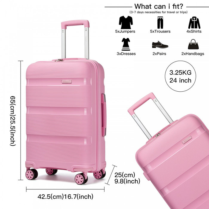KSK2492 - Kono 24-Inch PP Hardshell Suitcase–Durable Checked Luggage with TSA Lock & 360° Spinner Silent Wheels - Pink