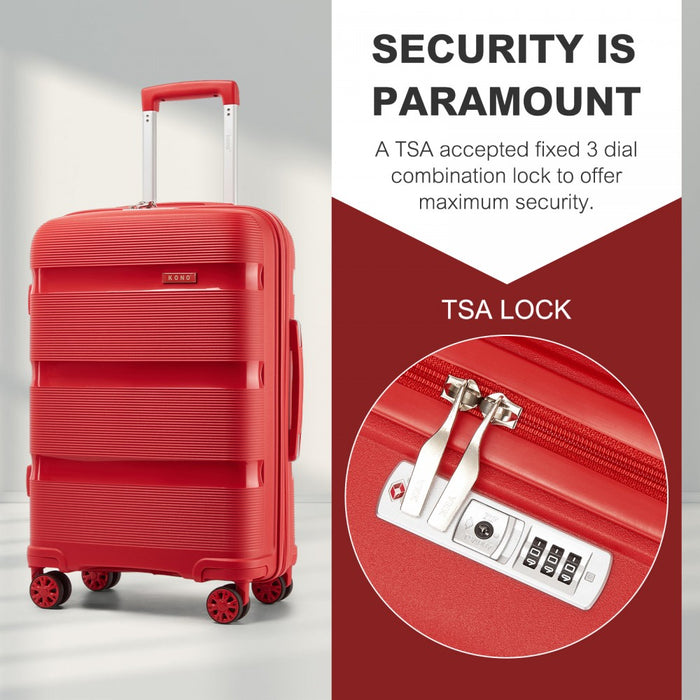 KSK2492 - Kono 24-Inch PP Hardshell Suitcase–Durable Checked Luggage with TSA Lock & 360° Spinner Silent Wheels - Red