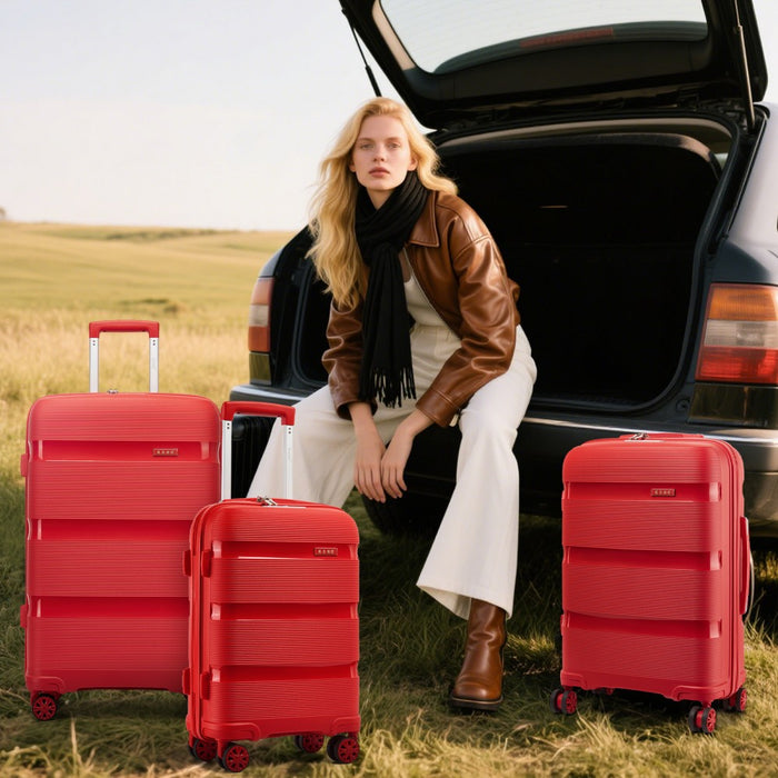 KSK2492 - Kono 24-Inch PP Hardshell Suitcase–Durable Checked Luggage with TSA Lock & 360° Spinner Silent Wheels - Red