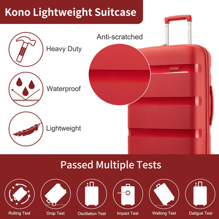KSK2492 - Kono 4-Piece PP Hardshell Luggage Set–Durable Travel Suitcases with TSA Lock, 360° Spinner Wheels with Vanity Case - Red