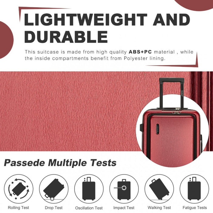 KSK2493 - Kono Durable ABS+PC 20 inch Carry-On Hardshell Suitcase with TSA Lock & Front Laptop Compartment - Burgundy