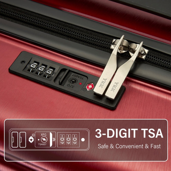 KSK2493 - Kono Durable ABS+PC 20 inch Carry-On Hardshell Suitcase with TSA Lock & Front Laptop Compartment - Burgundy