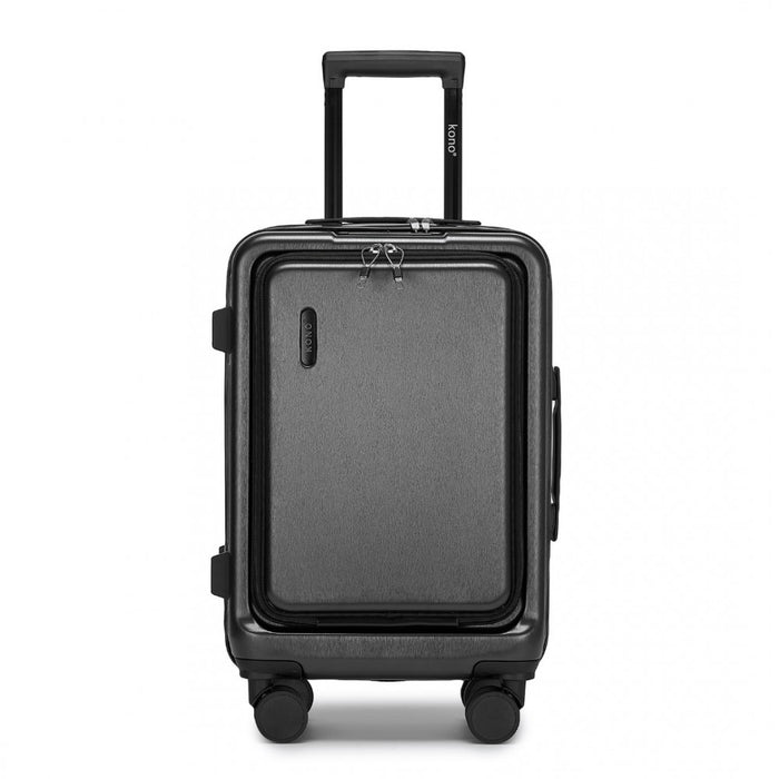 KSK2493 - Kono Durable ABS+PC 20 inch Carry-On Hardshell Suitcase with TSA Lock & Front Laptop Compartment - Grey