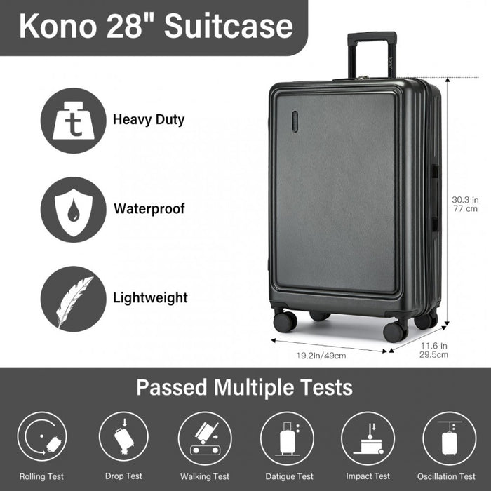 KSK2493 - Kono Durable 28 Inch ABS+PC Hardshell Suitcase with TSA Lock Lightweight Travel Luggage with 360° Spinner Wheels - Grey