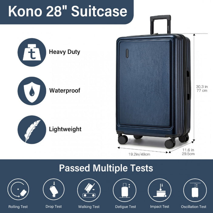 KSK2493 - Kono Durable 28 Inch ABS+PC Hardshell Suitcase with TSA Lock Lightweight Travel Luggage with 360° Spinner Wheels - Navy