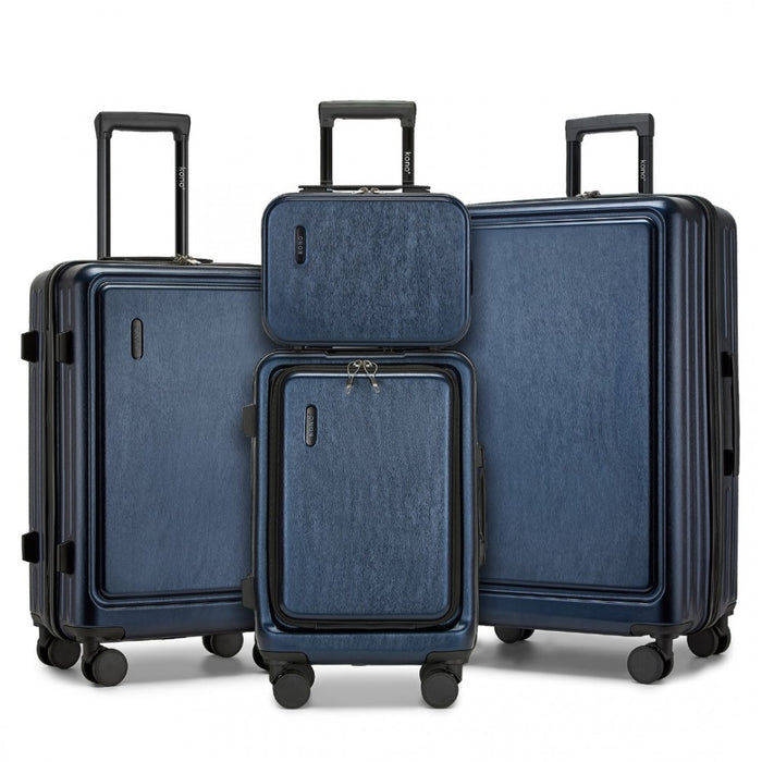 KSK2493 - Kono Durable ABS+PC Hardshell Luggage Set with TSA Lock 360° Spinner Wheels 4-Piece Set 20/24/28 And Vanity Case - Navy