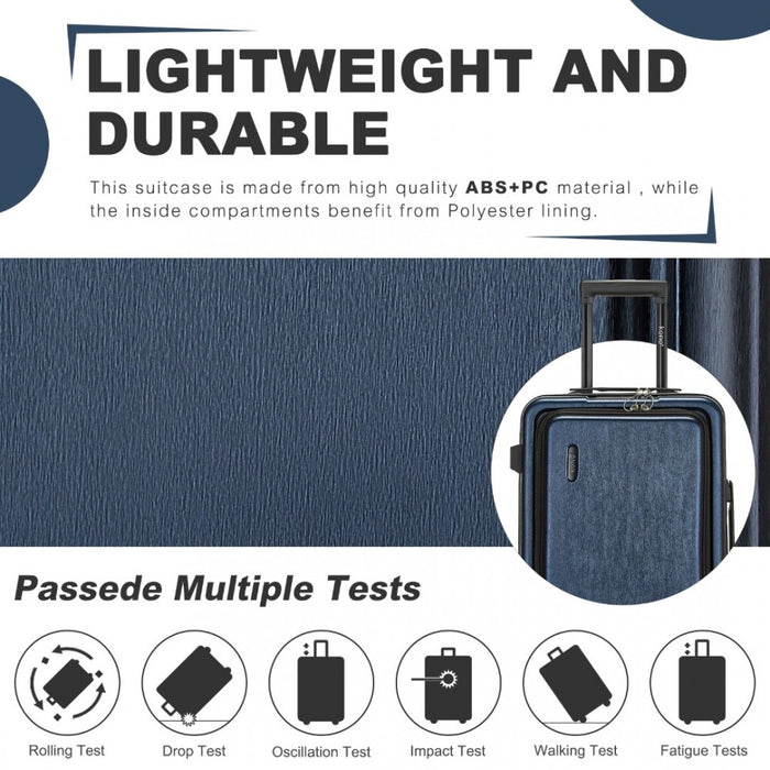 KSK2493 - Kono Durable ABS+PC Hardshell Luggage Set with TSA Lock 360° Spinner Wheels 4-Piece Set 20/24/28 And Vanity Case - Navy