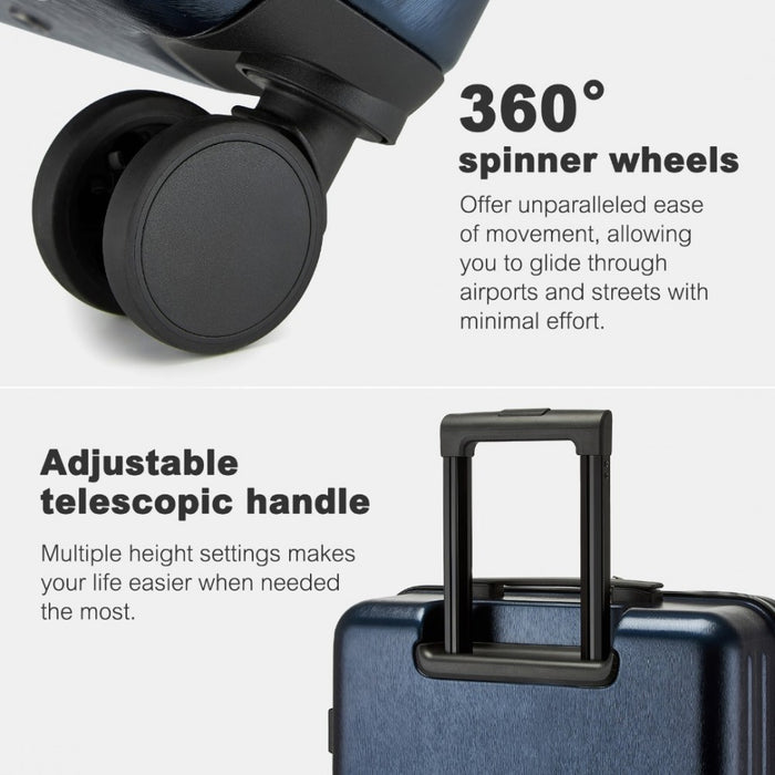 KSK2493 - Kono Durable ABS+PC Hardshell Luggage Set with TSA Lock 360° Spinner Wheels 4-Piece Set 20/24/28 And Vanity Case - Navy