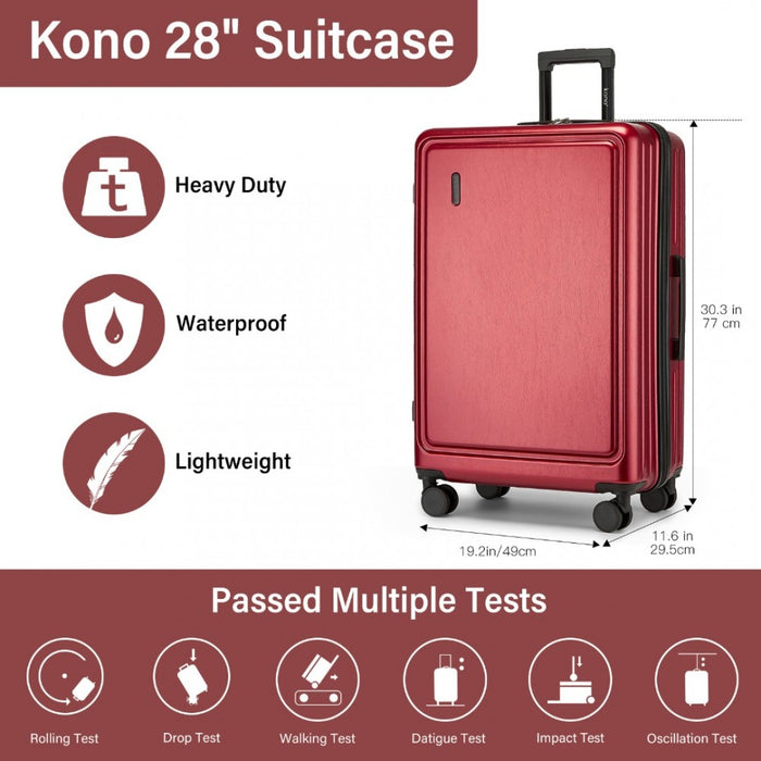KSK2493 - Kono Durable 28 Inch ABS+PC Hardshell Suitcase with TSA Lock Lightweight Travel Luggage with 360° Spinner Wheels - Burgundy