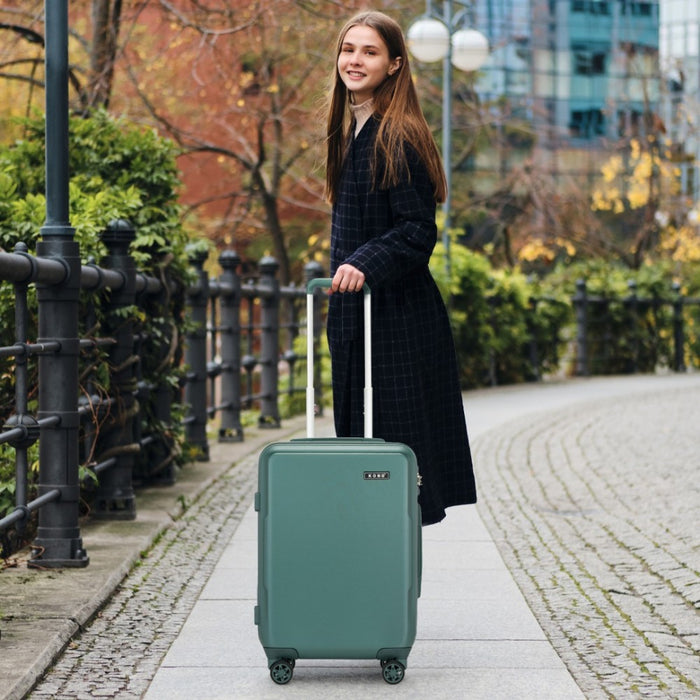 KSK2494 - Kono 20 Inch Cabin Size Minimalist Hard Shell ABS+PC Carry-On Suitcase with TSA Lock 360° Spinner Wheels - Military Green