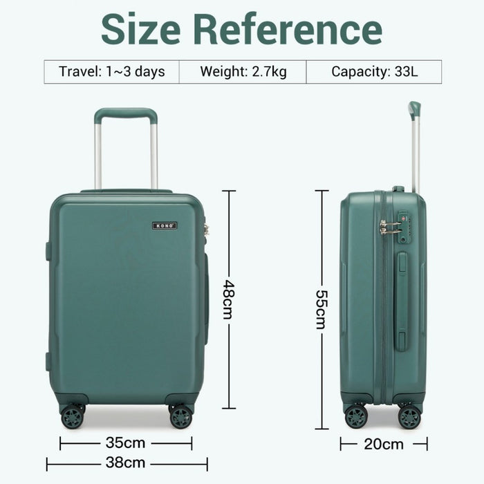 KSK2494 - Kono 20 Inch Cabin Size Minimalist Hard Shell ABS+PC Carry-On Suitcase with TSA Lock 360° Spinner Wheels - Military Green