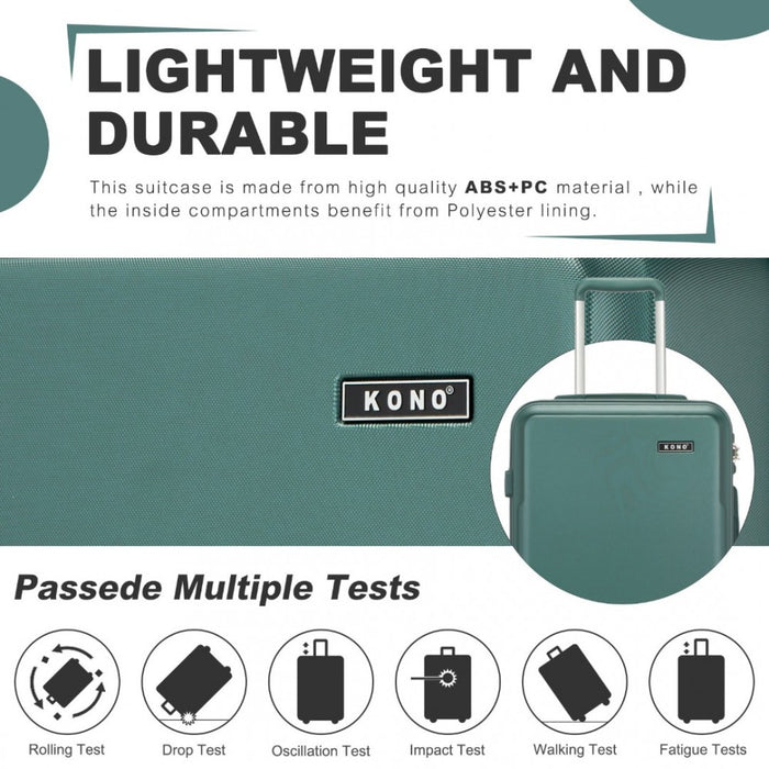 KSK2494 - Kono 20 Inch Cabin Size Minimalist Hard Shell ABS+PC Carry-On Suitcase with TSA Lock 360° Spinner Wheels - Military Green