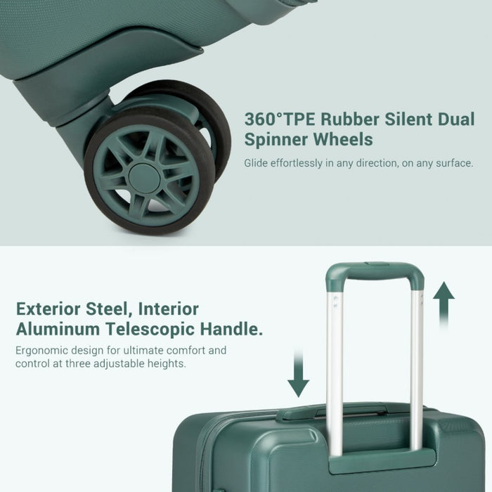 KSK2494 - Kono 20 Inch Cabin Size Minimalist Hard Shell ABS+PC Carry-On Suitcase with TSA Lock 360° Spinner Wheels - Military Green