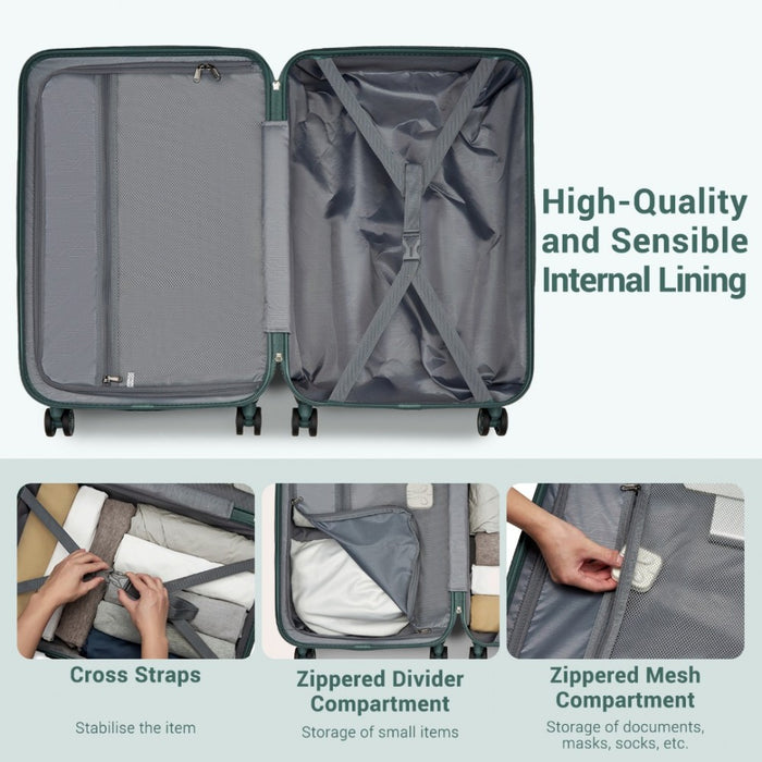 KSK2494 - Kono 20 Inch Cabin Size Minimalist Hard Shell ABS+PC Carry-On Suitcase with TSA Lock 360° Spinner Wheels - Military Green